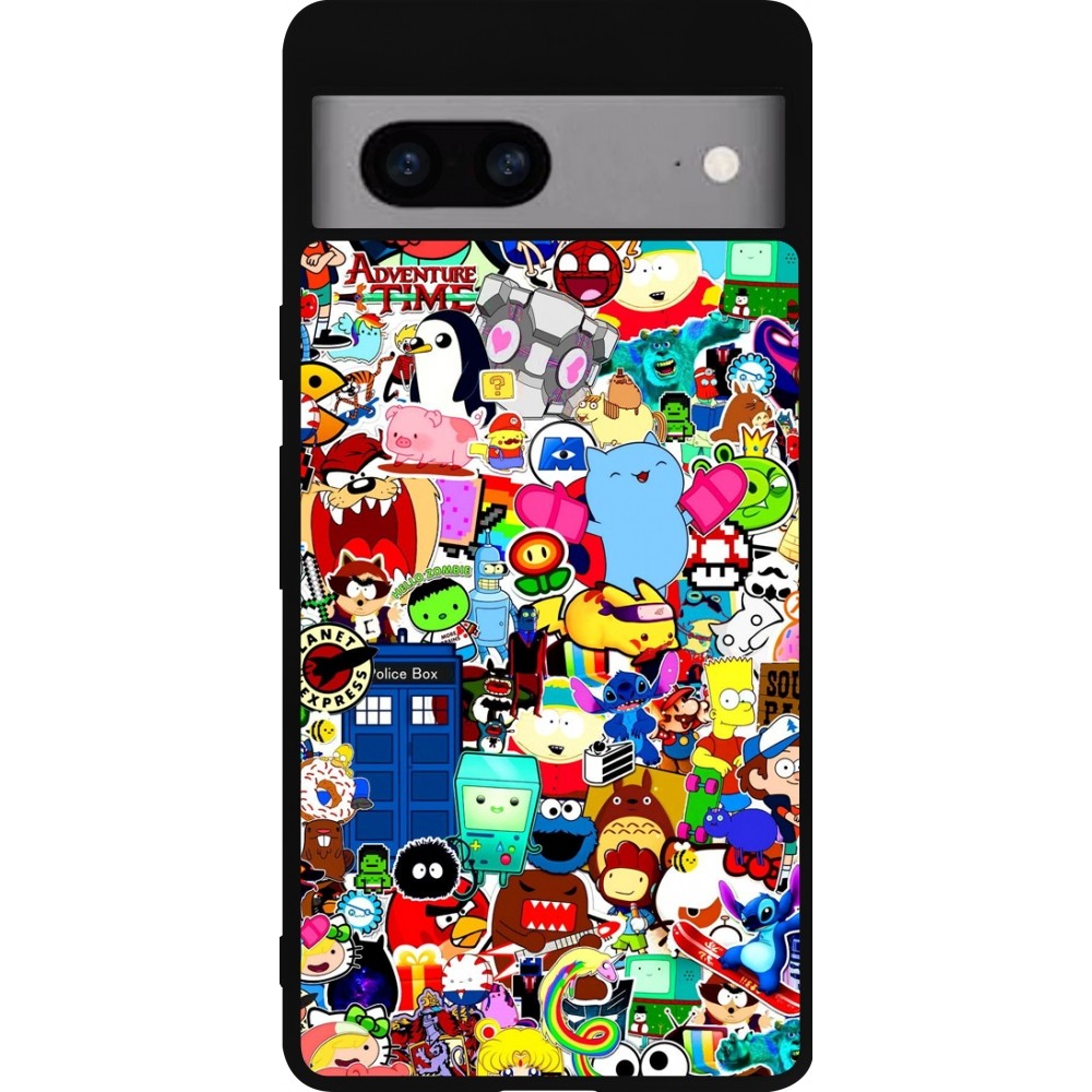 Google Pixel 7a Case Hülle - Silikon schwarz Mixed cartoons