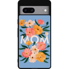 Coque Google Pixel 7a - Silicone rigide noir Mom 2026 Flowers