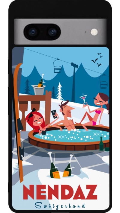 Google Pixel 7a Case Hülle - Silikon schwarz Nendaz Mountain Jacuzzi