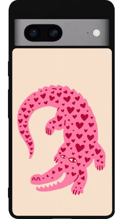 Google Pixel 7a Case Hülle - Silikon schwarz Pink crocodile 2026
