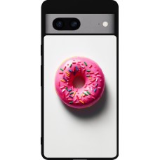 Google Pixel 7a Case Hülle - Silikon schwarz Weisser Hintergrund, pinker Donut