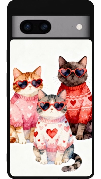 Coque Google Pixel 7a - Silicone rigide noir Saint Valentines Day 26 Cat Love