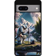 Google Pixel 7a Case Hülle - Silikon schwarz Samurai Katana Mond