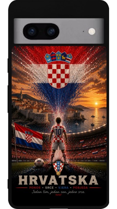 Google Pixel 7a Case Hülle - Silikon schwarz Fussball Kroatien splash 2026