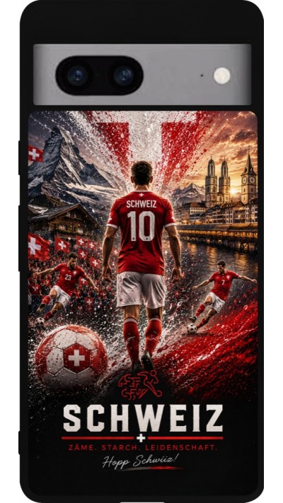 Google Pixel 7a Case Hülle - Silikon schwarz Fussball Schweiz splash 2026