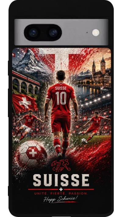 Google Pixel 7a Case Hülle - Silikon schwarz Fussball Suisse splash 2026