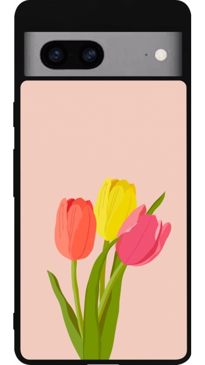 Google Pixel 7a Case Hülle - Silikon schwarz Spring 23 tulip trio