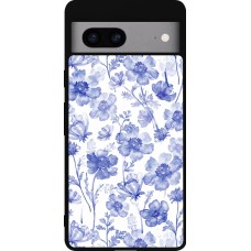 Google Pixel 7a Case Hülle - Silikon schwarz Spring 23 watercolor blue flowers