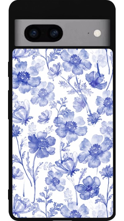 Google Pixel 7a Case Hülle - Silikon schwarz Spring 23 watercolor blue flowers