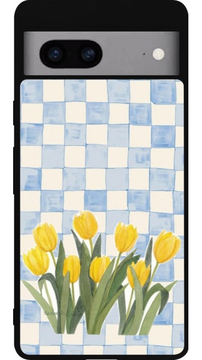 Google Pixel 7a Case Hülle - Silikon schwarz Blue vichy tulips 2026