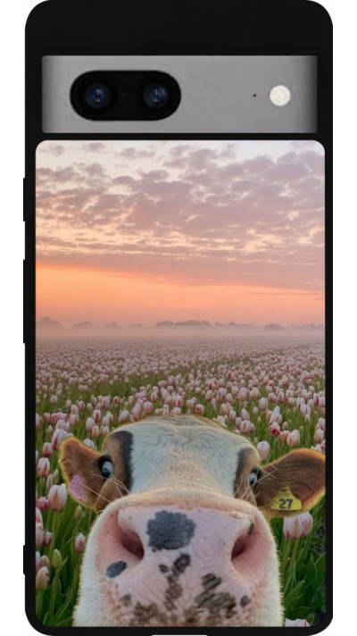 Google Pixel 7a Case Hülle - Silikon schwarz Cow with tulips 2026