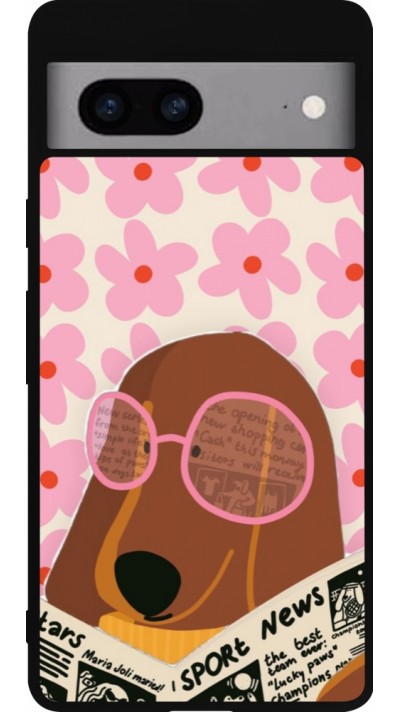 Google Pixel 7a Case Hülle - Silikon schwarz Dog with newspaper 2026
