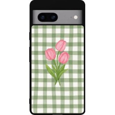 Google Pixel 7a Case Hülle - Silikon schwarz Green vichy tulips 2026