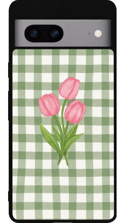 Google Pixel 7a Case Hülle - Silikon schwarz Green vichy tulips 2026