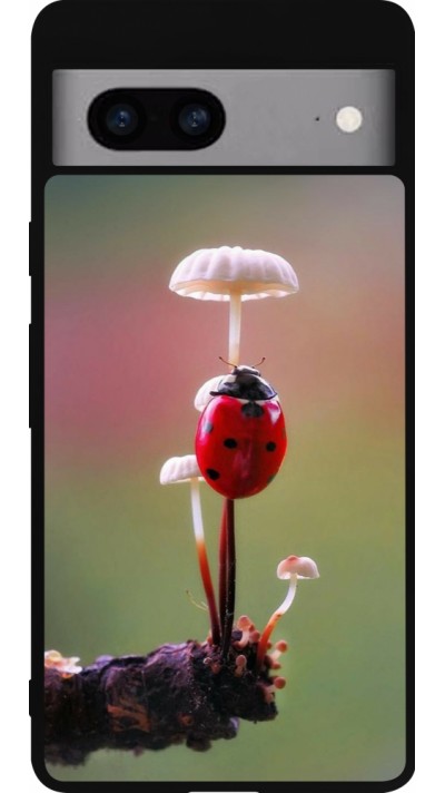 Google Pixel 7a Case Hülle - Silikon schwarz Ladybird on a mushroom 2026