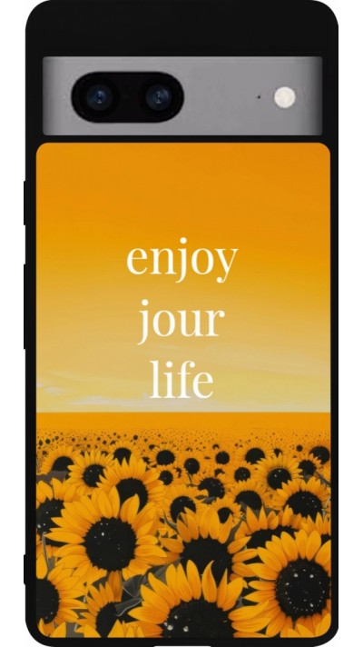 Google Pixel 7a Case Hülle - Silikon schwarz Summer 2025 Enjoy your life
