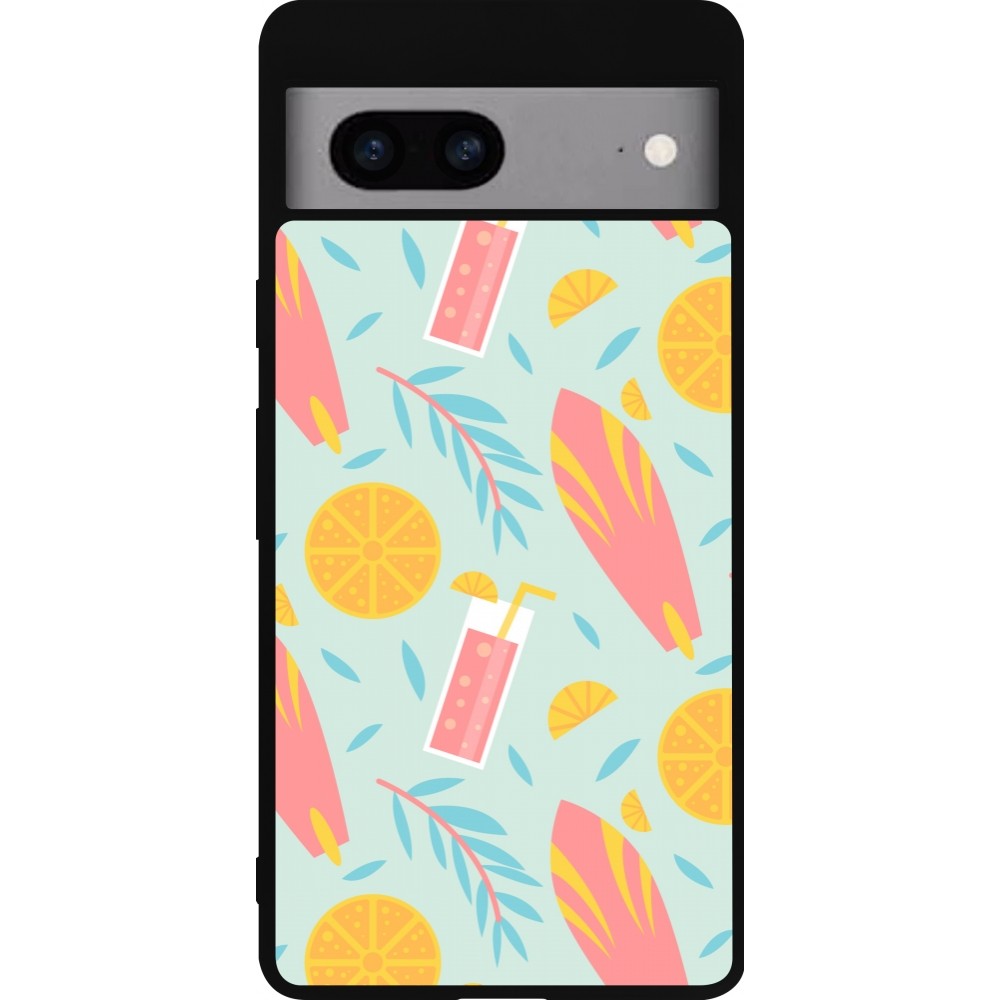 Google Pixel 7a Case Hülle - Silikon schwarz Summer 2025 Pattern citron