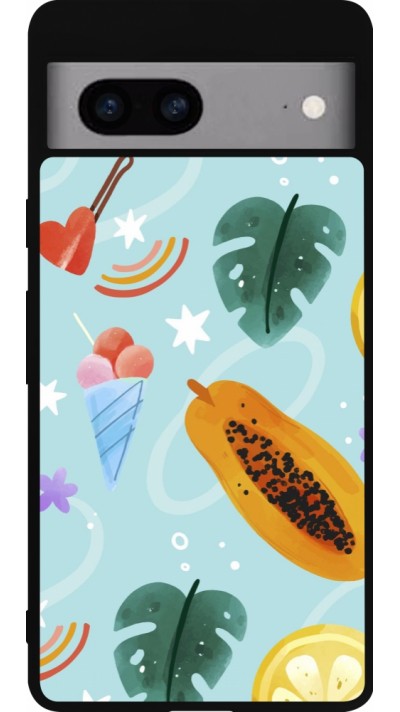 Google Pixel 7a Case Hülle - Silikon schwarz Summer 2025 Pattern papaya