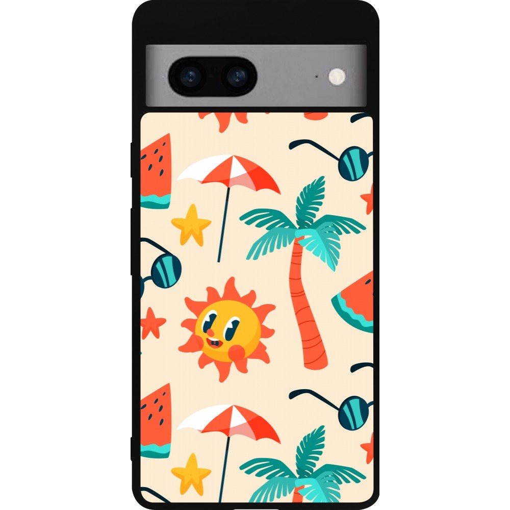 Google Pixel 7a Case Hülle - Silikon schwarz Summer 2025 Pattern soleil