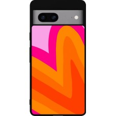 Coque Google Pixel 7a - Silicone rigide noir Valentine 2024 heart gradient