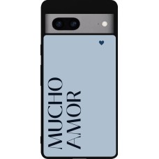 Coque Google Pixel 7a - Silicone rigide noir Valentine 2024 mucho amor azul