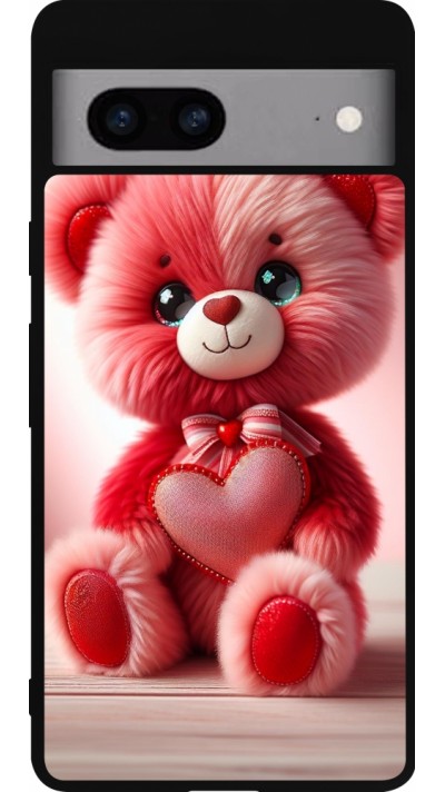 Google Pixel 7a Case Hülle - Silikon schwarz Valentin 2024 Rosaroter Teddybär