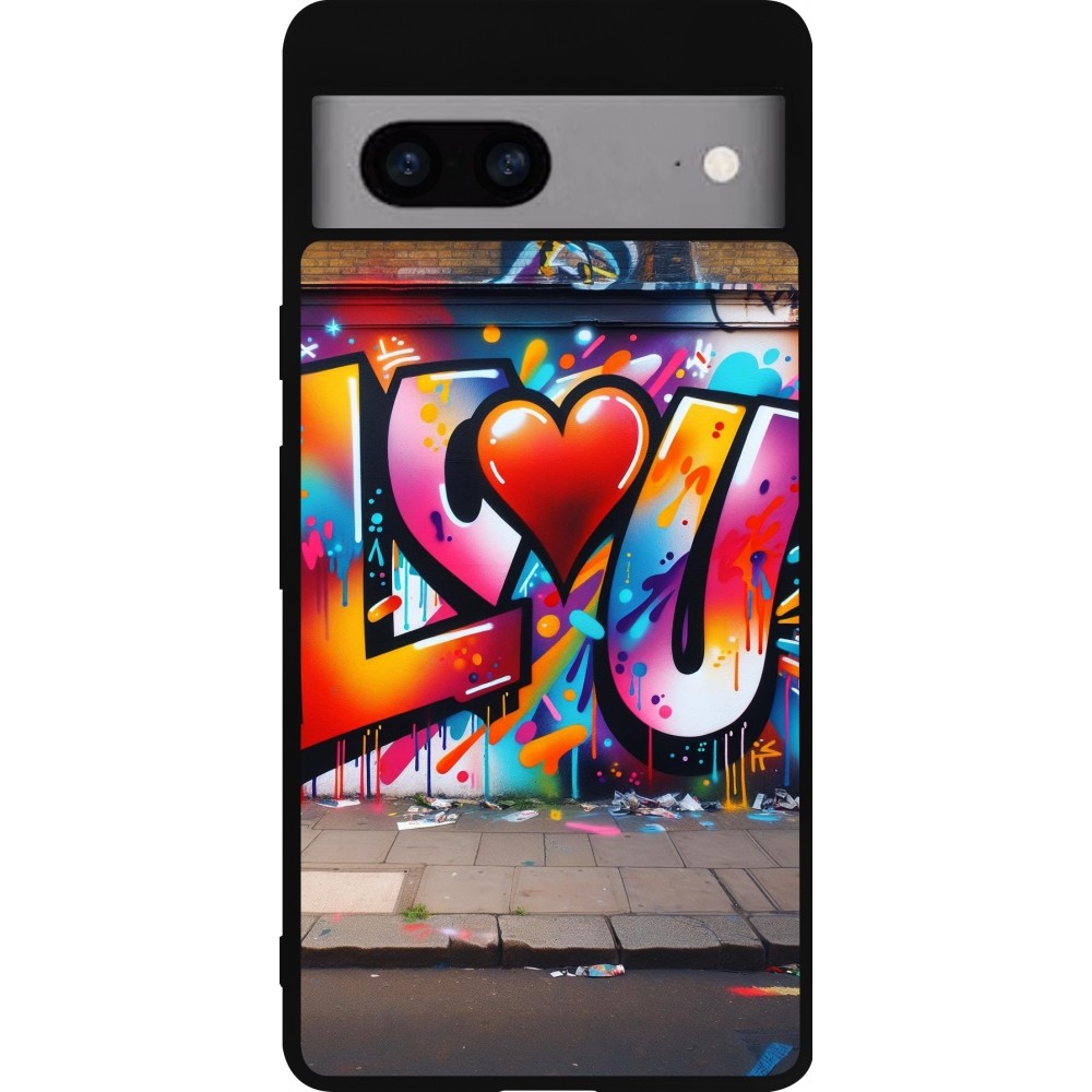 Google Pixel 7a Case Hülle - Silikon schwarz Valentin 2025 Liebe U Tag