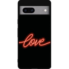 Coque Google Pixel 7a - Silicone rigide noir Valentine 2023 neon love