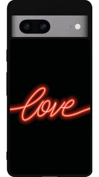 Google Pixel 7a Case Hülle - Silikon schwarz Valentine 2023 neon love