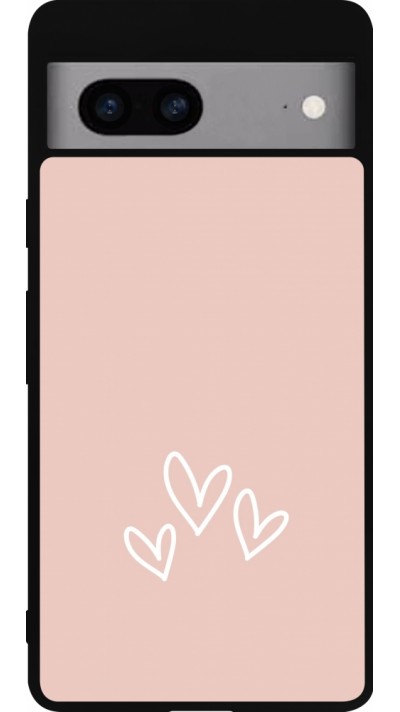 Google Pixel 7a Case Hülle - Silikon schwarz Valentine 2023 three minimalist hearts