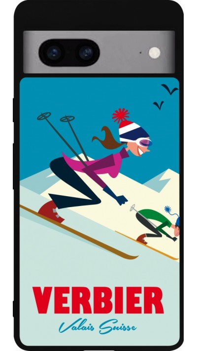 Google Pixel 7a Case Hülle - Silikon schwarz Verbier Ski Downhill