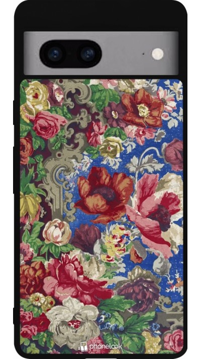 Google Pixel 7a Case Hülle - Silikon schwarz Vintage Art Flowers
