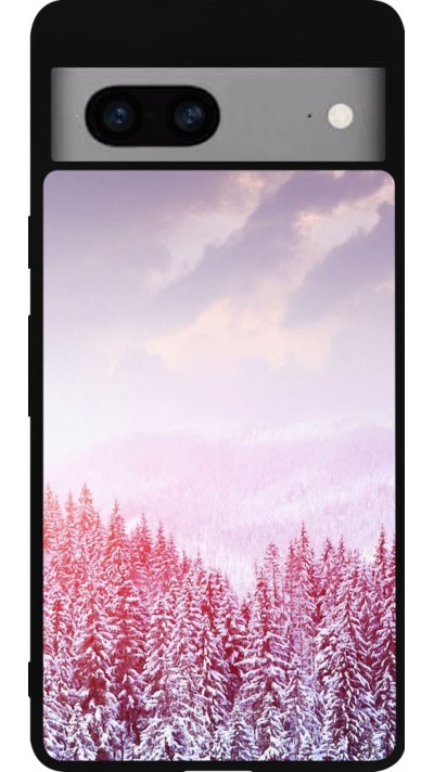 Google Pixel 7a Case Hülle - Silikon schwarz Winter 22 Pink Forest