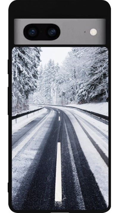 Google Pixel 7a Case Hülle - Silikon schwarz Winter 22 Snowy Road