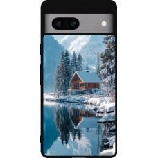 Google Pixel 7a Case Hülle - Silikon schwarz Winter 25 Winter house forest day