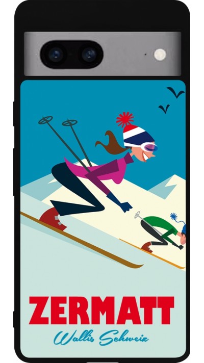 Google Pixel 7a Case Hülle - Silikon schwarz Zermatt Ski Downhill