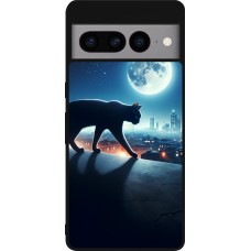 Google Pixel 7 Pro Case Hülle - Silikon schwarz Schwarze Katze unter dem Vollmond