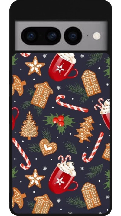 Google Pixel 7 Pro Case Hülle - Silikon schwarz Christmas 25 Pattern Gingerbread House