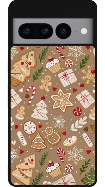 Google Pixel 7 Pro Case Hülle - Silikon schwarz Christmas 25 Pattern Ginger Cookie