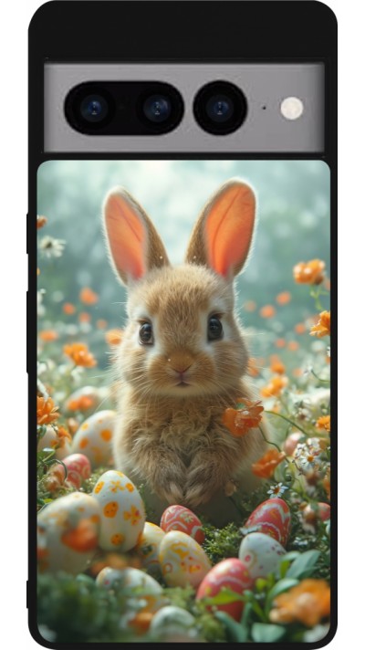 Google Pixel 7 Pro Case Hülle - Silikon schwarz Easter 2026 Rabbit in the garden