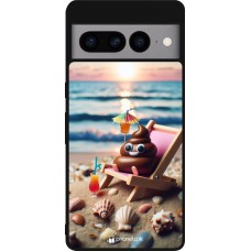 Google Pixel 7 Pro Case Hülle - Silikon schwarz Kackhaufen Emoji auf Liegestuhl
