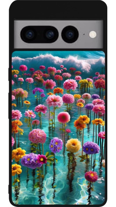 Coque Google Pixel 7 Pro - Silicone rigide noir Flower sea waves