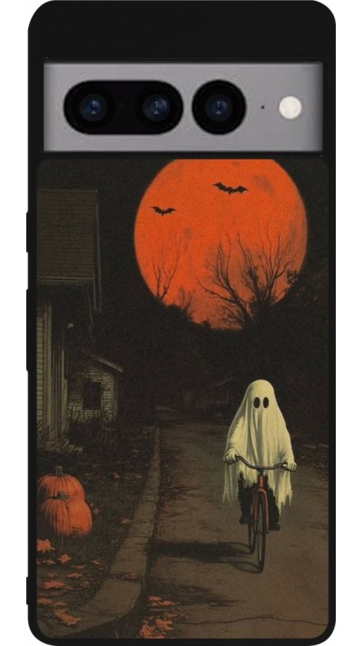 Google Pixel 7 Pro Case Hülle - Silikon schwarz Halloween 2025 Ghost on a bicycle