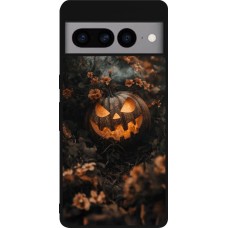 Google Pixel 7 Pro Case Hülle - Silikon schwarz Halloween 2025 Pumpkin with flowers