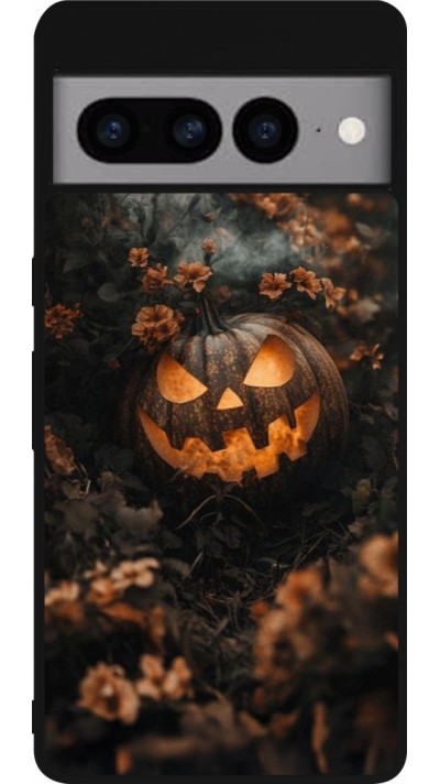 Google Pixel 7 Pro Case Hülle - Silikon schwarz Halloween 2025 Pumpkin with flowers