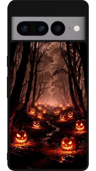 Google Pixel 7 Pro Case Hülle - Silikon schwarz Halloween 2025 Road of Terrifying Pumpkins