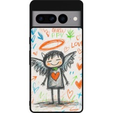 Coque Google Pixel 7 Pro - Silicone rigide noir Little Angel Sketch Love