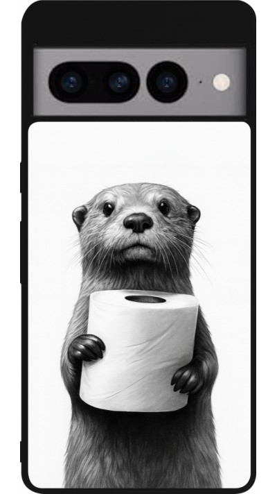 Coque Google Pixel 7 Pro - Silicone rigide noir Loutre papier de toilette