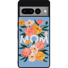 Coque Google Pixel 7 Pro - Silicone rigide noir Mom 2026 Flowers