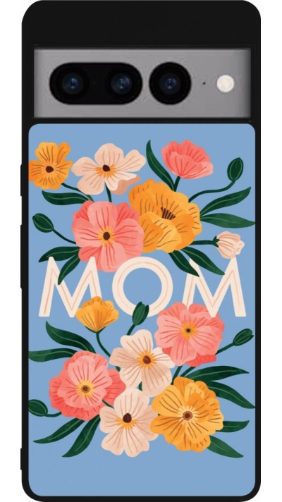 Coque Google Pixel 7 Pro - Silicone rigide noir Mom 2026 Flowers